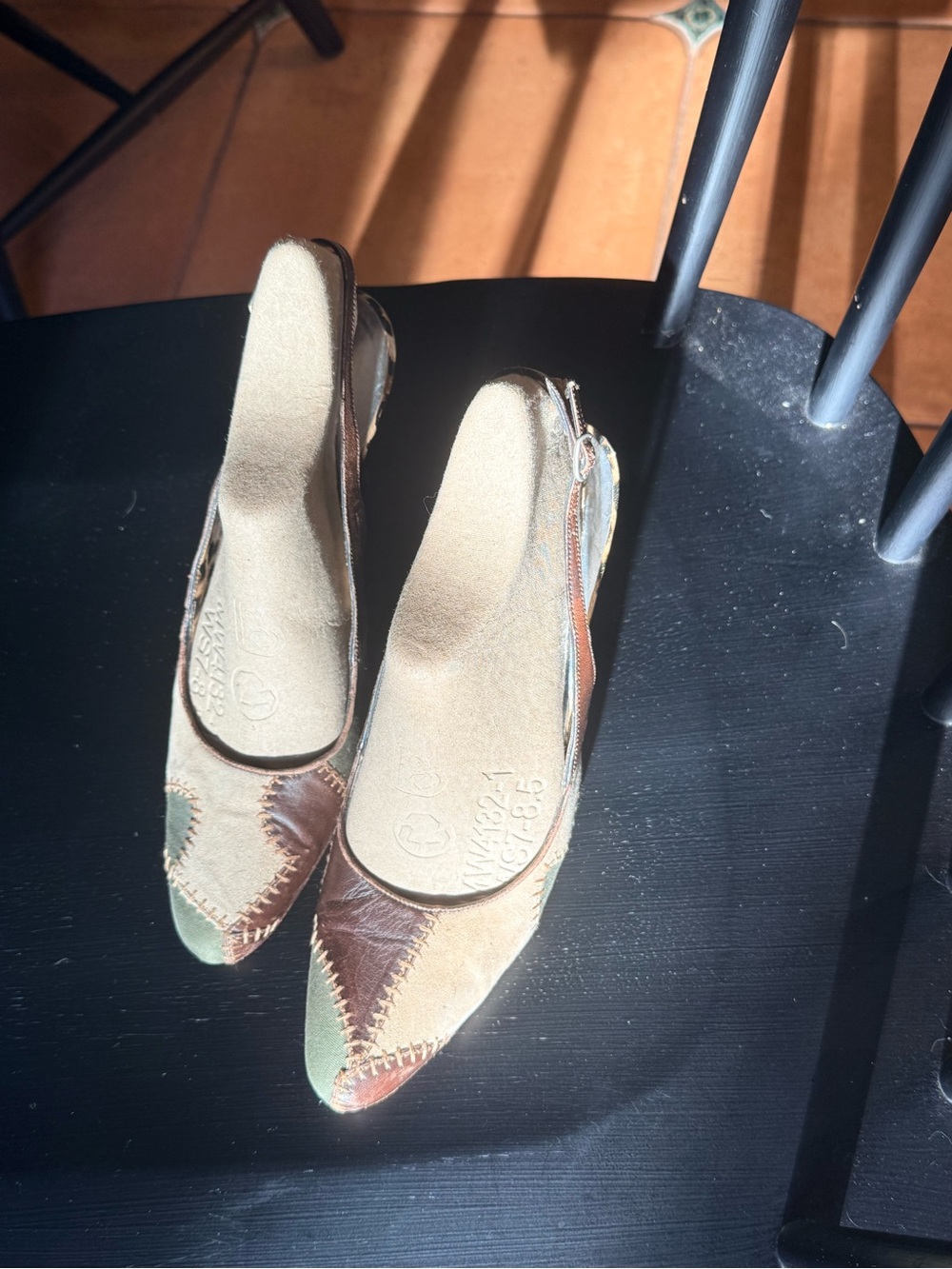 Dolce & Gabbana Patchwork Pointed-Toe Slingback Heels in Brown and Tan size 40 9